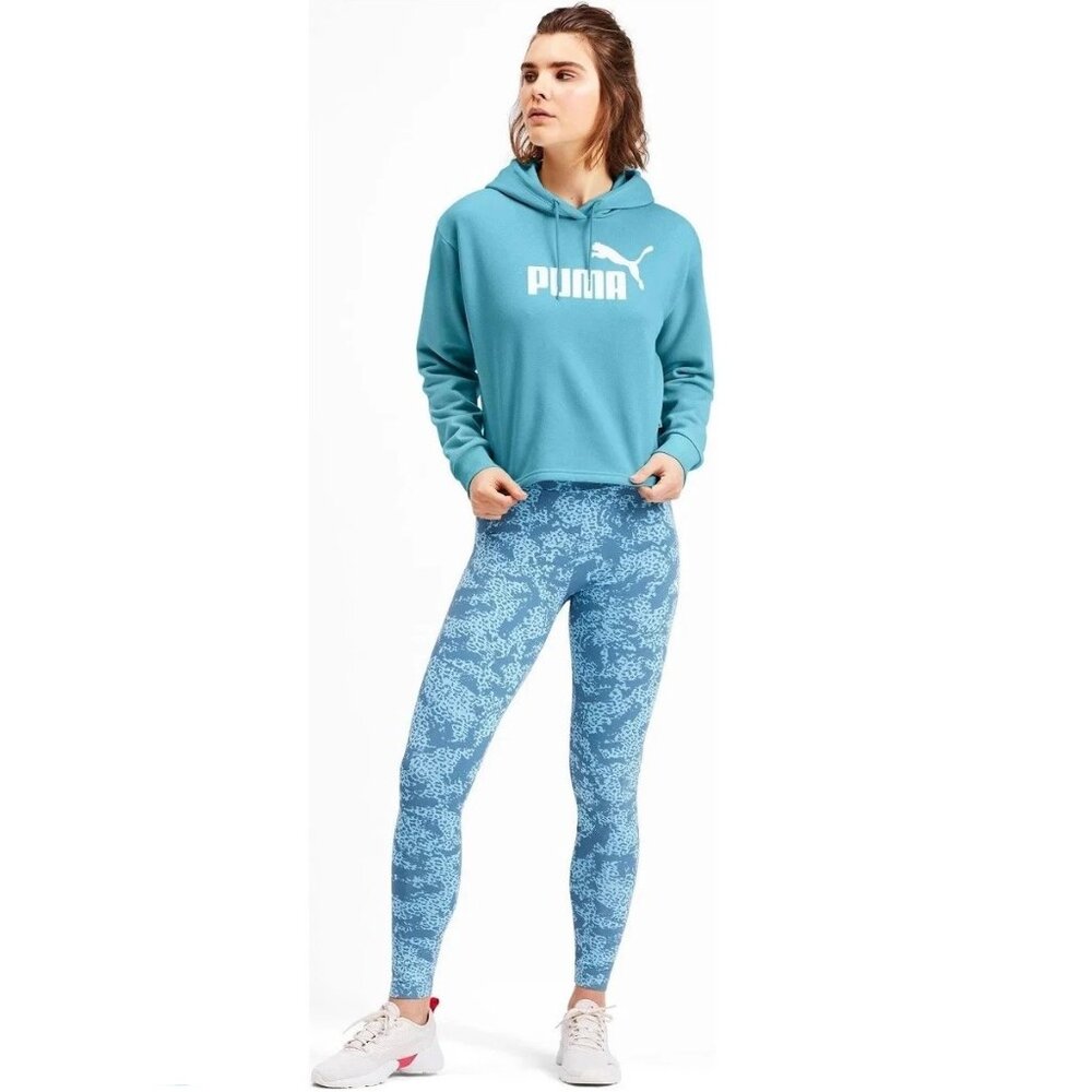 PUMA Elevated Essentials Crop Cozy Loose Fit Fleece Pullover Drawstring Hoodie